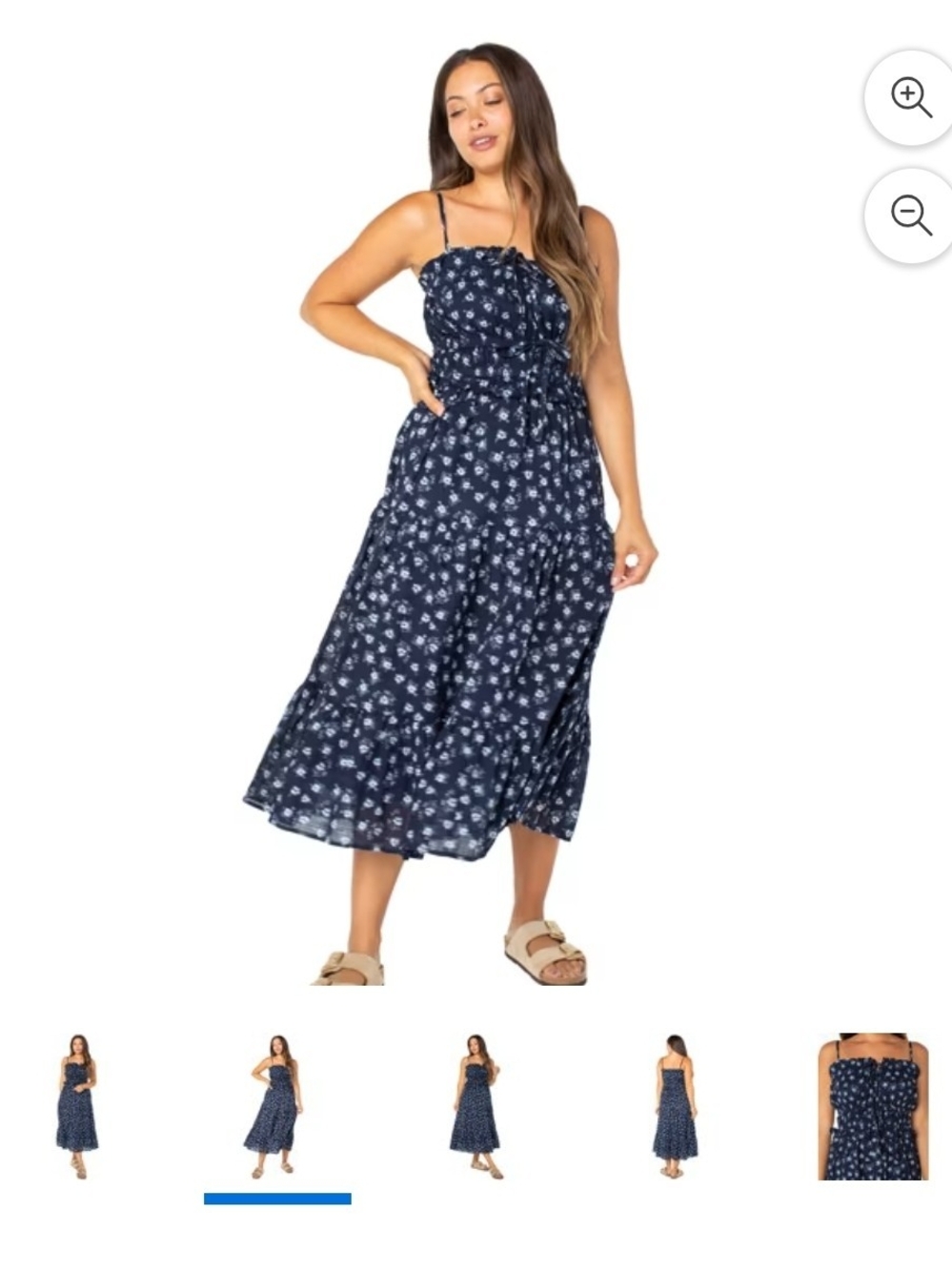 Celebrity Pink Navy Floral Smocked Tiered Midi Dress